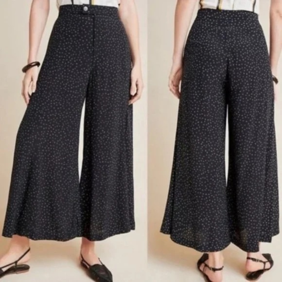 ANTHROPOLOGIE Skirted Wide Leg Cropped Trousers in Black Size 4 - Picture 3 of 8